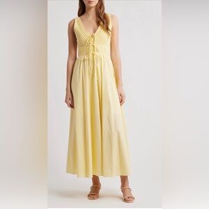 Moon River Pale Yellow Maxi Dress with Tie-Front Bodice